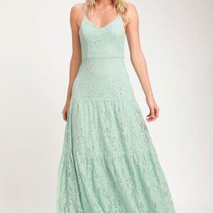 Lulus Finely Light Sage Green Lace Tiered Maxi Dress - Size S